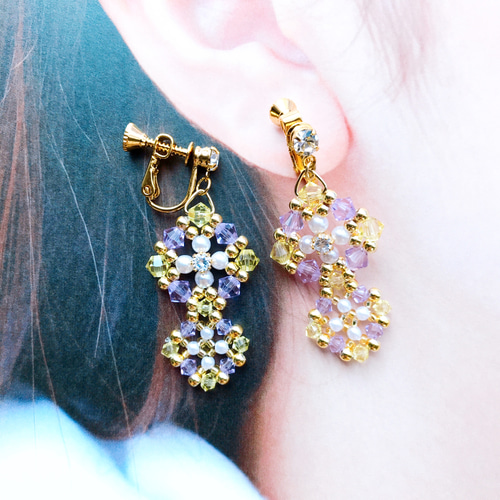 レッド デットストックガラスカボション スワロフスキー ロング ピアス