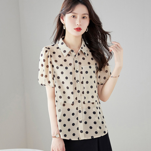 半袖シャツ 水玉ブラウス 半袖ブラウス レディース 水玉 tシャツ
