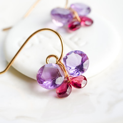 紫水晶和石榴石蝴蝶耳環/14k 金填充 第4張的照片