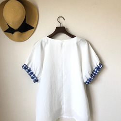 ギンガムチェックゴム袖プルオーバー / コットン　ホワイト 5枚目の画像