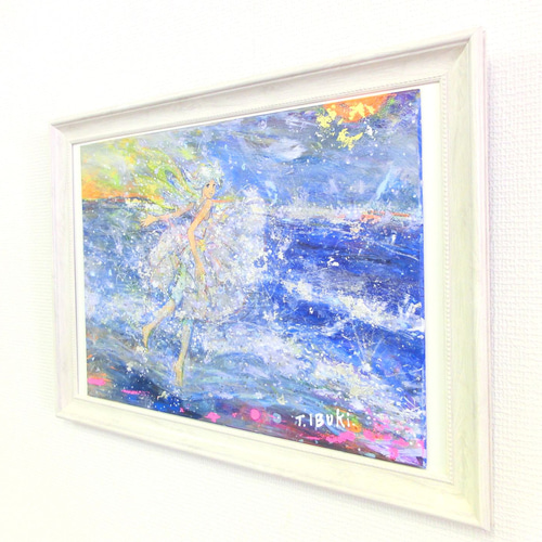 原画 「海の向こう」 額サイズ 48×35㎝ パワーアート 絵画 息吹 友也