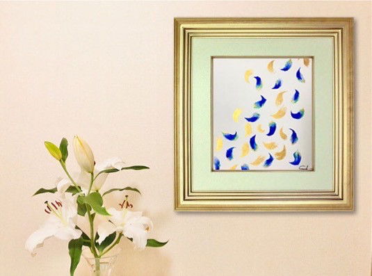 【一点物】Lucky Feather（幸せの羽）シリーズ- 幸せ舞い降りる　ゴールド ブルーgold blue 20,160円