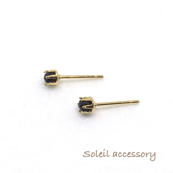 318【ブラックサファイア】天然石一粒ピアス＊3mm 2枚目の画像