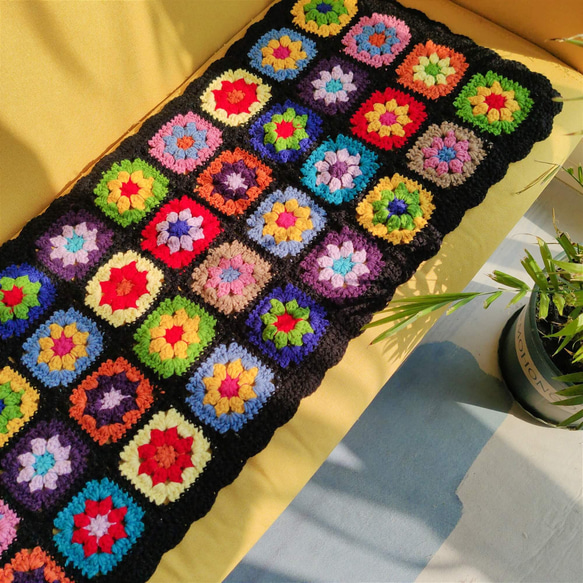 ハンドメイド　ブランケット　フラワーモチーフ　コットン フラワーモチーフのコットンブランケット♪ ハンドメイド その他
