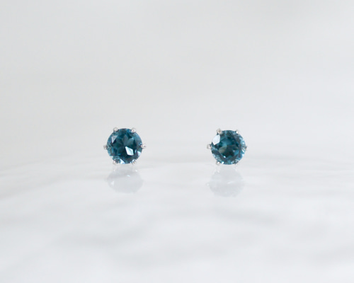 天然石ロンドンブルートパーズのシンプルな一粒スタッドピアス】4mm