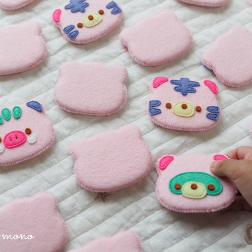 フェルト＊動物絵合わせ（ピンクver.）知育玩具 おもちゃ・人形 oishii 