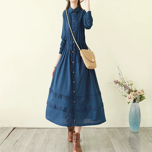 赤紺緑 リネン70% ワンピース 洋服 ワンピース 大人 夏のワンピース