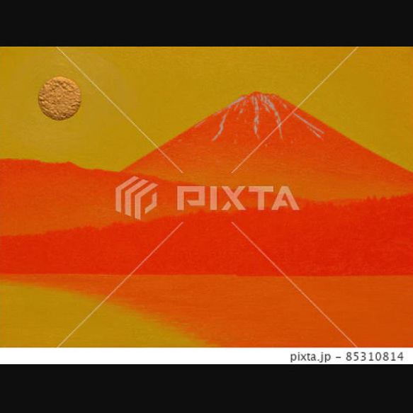●『西湖から陽色に染まる朝日の富士山』がんどうあつし油絵原画F4額付オレンジ山吹 6枚目の画像