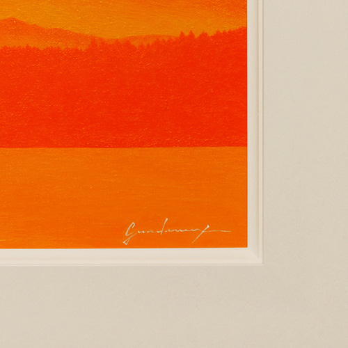 ○『西湖から陽色に染まる朝日の富士山』がんどうあつし油絵原画 ○『西湖から陽色に染まる朝日の富士山』がんどうあつし油絵原画