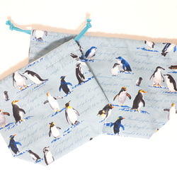新作☆かわいいペンギン達のお弁当&コップ袋♪水色 2枚目の画像