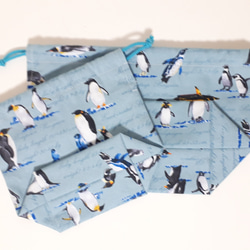 新作☆かわいいペンギン達のお弁当&コップ袋♪水色 3枚目の画像