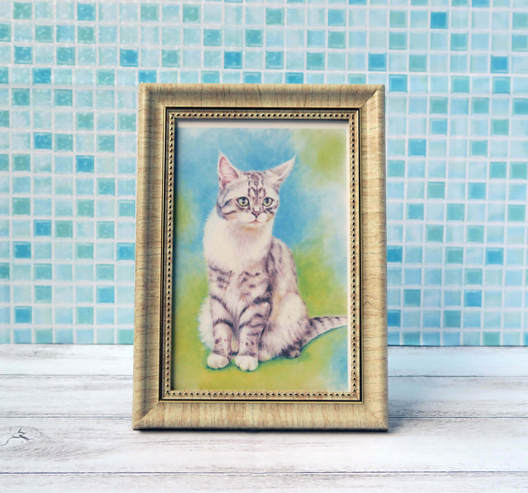 ポストカード猫パステル画３枚セット〈凛々しいお座り姿の猫様たち〉 5枚目の画像