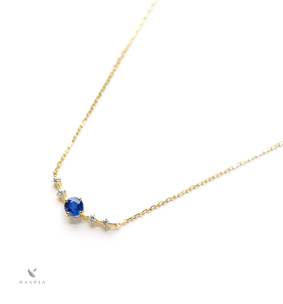 K18 藍寶石和鑽石項鍊（圓形切割）~Ello Lily~ 九月生日石 第1張的照片