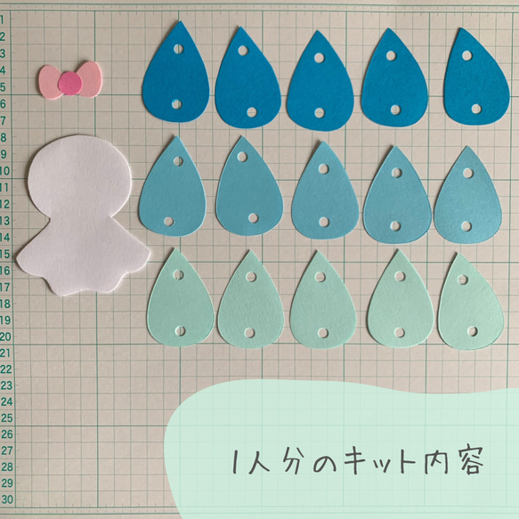 梅雨の製作キット-てるてる坊主と雨粒のガーランド-5人分 6枚目の画像