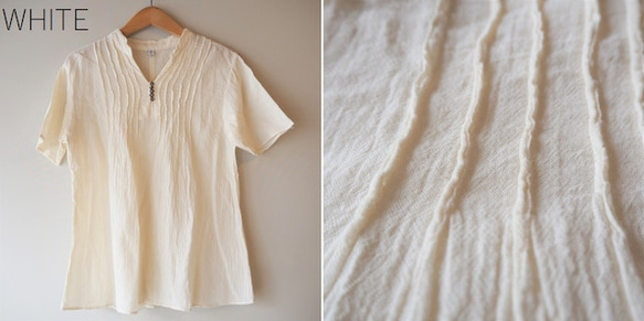 タック チュニック フロントタック スタンドカラー 無地 半袖 綿 コットン 100% 薄手 夏 涼しい　 15枚目の画像