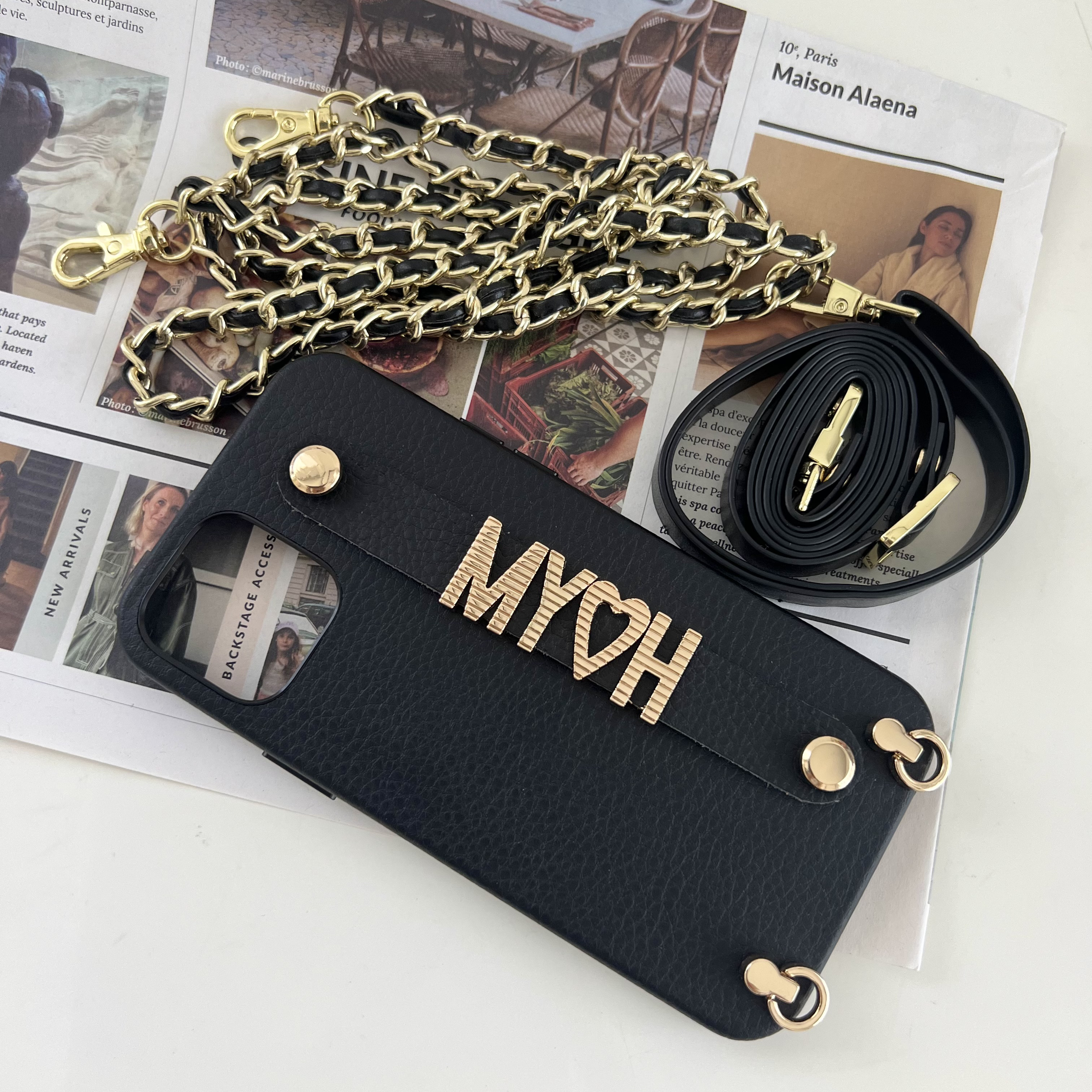 ショルダーストラップ付♡選べる文字パーツで名入れオーダーメイドiPhoneケース