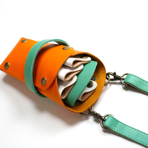 シザーケース 4丁差し オレンジ 青緑 美容師 トリマー その他ケース