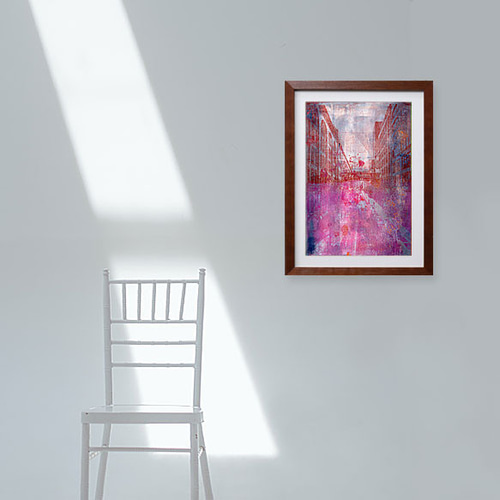 原画】#020 街並み ツートーン * フレーム * アクリル画 A4サイズ 絵画