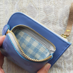刺繡皮革錢包“SHABON”Hanada LightBlue x Purple（牛皮）雙折迷你錢包 第6張的照片