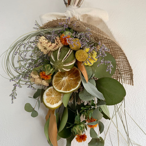 ドライフラワー✩.*˚丸っぽライムのブーケ＆スワッグ スワッグ はない