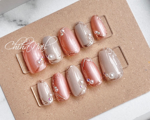 オーダーネイルチップ シンプルニュアンスピンクパールワンホン推しno