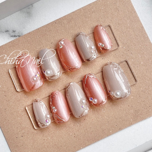 ピンクネイル ネイルチップ ニュアンスネイル パール 大人かわいい 夏  
