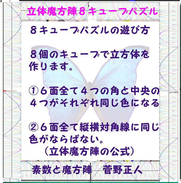 世界初！新発明　誰でも魔方陣が作れる　魔方陣計算尺　８キューブパズル +素数と魔方陣１冊 5枚目の画像