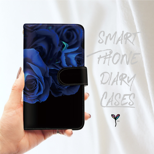 青い薔薇 ローズ スマホケース 手帳型 iPhoneカバー androidケース