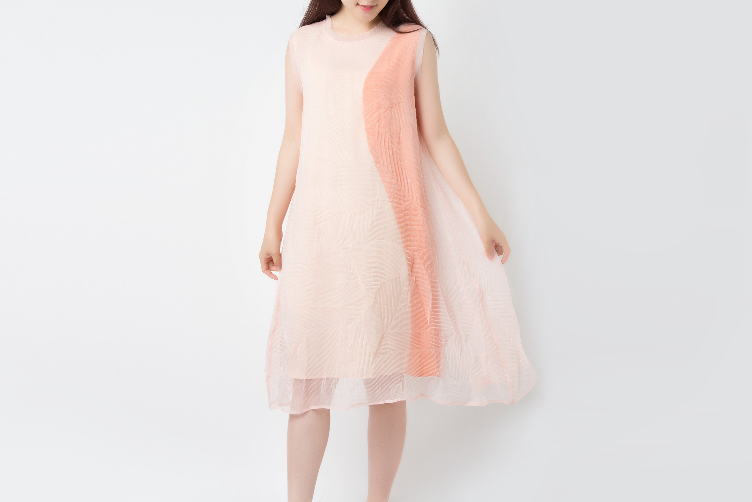 軽やか涼しげ 重ね着風後開きノースリーブワンピース ♪Pink♪ 6,035円