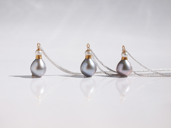 Kintsugi 珍珠長項鍊像香水瓶 | 60cm silver925 drop pearl pendant 第3張的照片