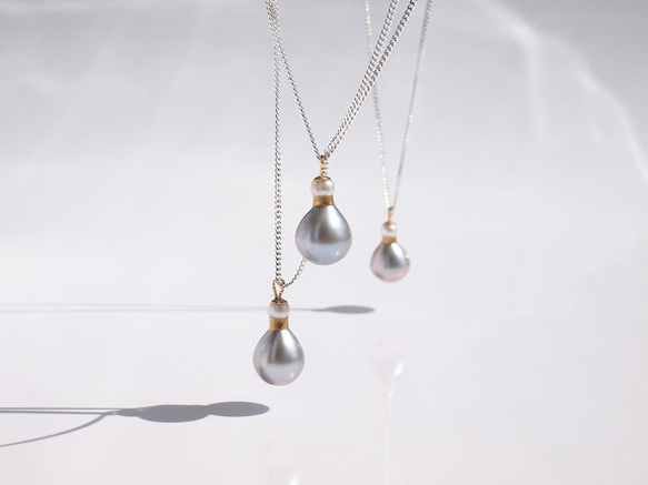 Kintsugi 珍珠長項鍊像香水瓶 | 60cm silver925 drop pearl pendant 第4張的照片