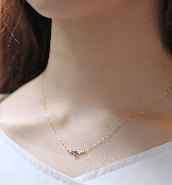K18 坦桑石和鑽石項鍊（圓形切割）~Ello Lily~十二月生日石 第3張的照片