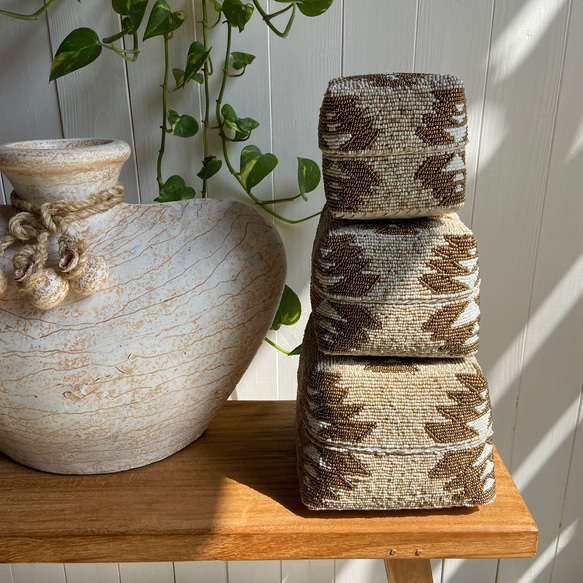 Fromバリ　ビーズバスケット3点セット（ホワイト） Fromバリ ビーズバスケット3点セット 送料無料【 2色 】バスケット