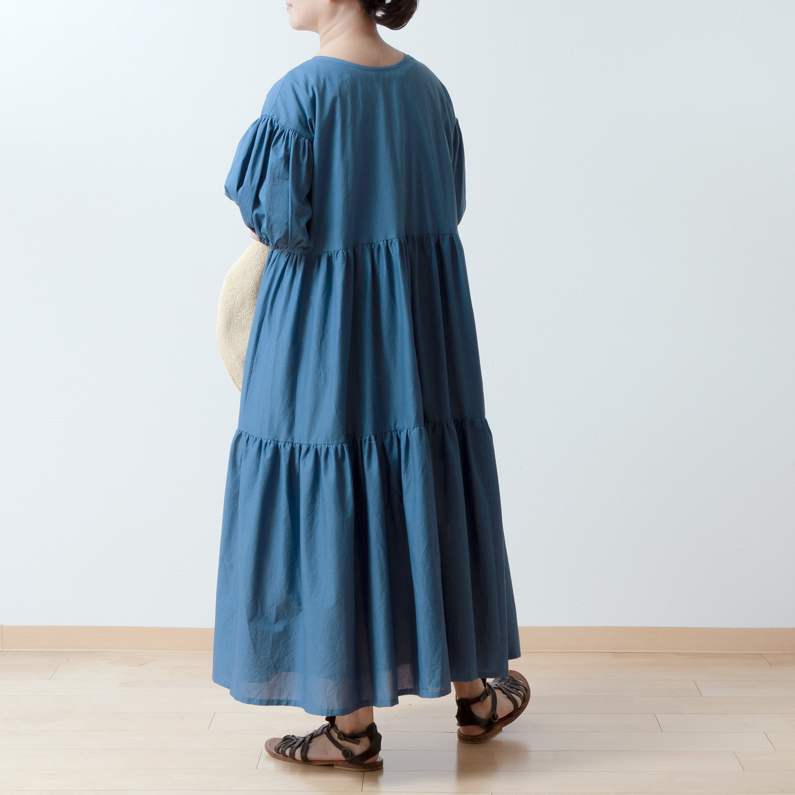 夏のティアードギャザーワンピース/南仏の海ブルー