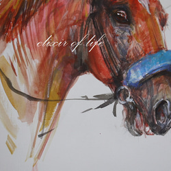競走馬２０２２。栗毛の馬のポートレート（高級水彩画用紙２４，５ｃｍ×３７ｃｍ、水彩、墨、パステル） 2枚目の画像
