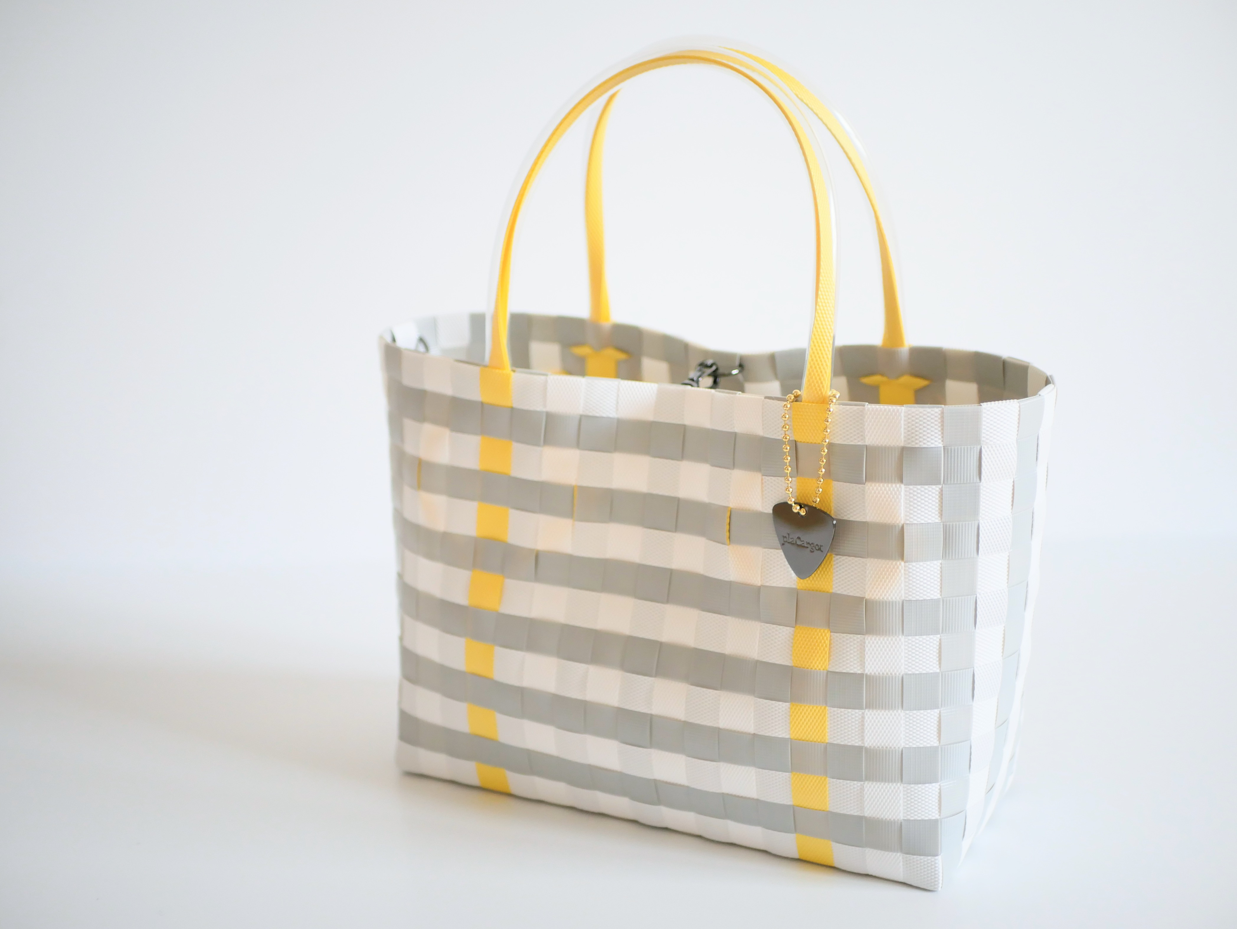 ボーダー&ストライプM イエローグレー　2WAYプラカゴバッグ　プラカゴ　かごバッグ　トートバッグ　スパバッグ