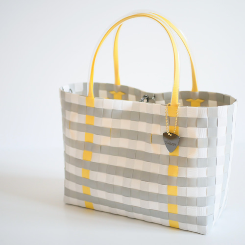 ボーダー&ストライプM イエローグレー 2WAYプラカゴバッグ