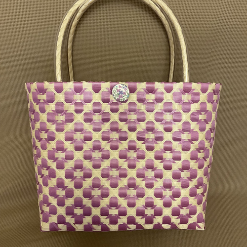 プラカゴ 花柄パープルxベージュ Lサイズ 横長 バスケット エコ