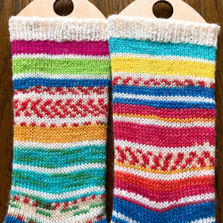 手編みの靴下　カラフル　カキ氷　ボーダー柄 3枚目の画像