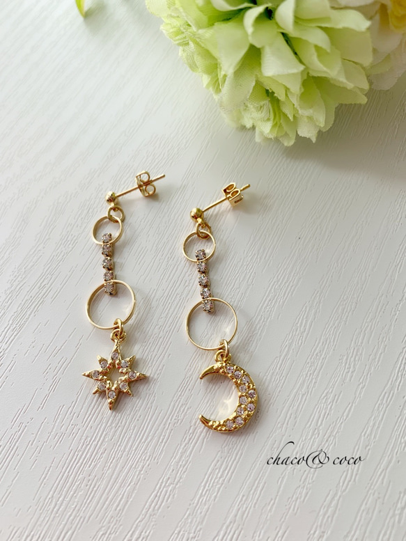 ｷﾗｷﾗ✨ﾌｰﾌﾟと星と月のｱｼﾝﾒﾄﾘｰGﾋﾟｱｽ/ｲﾔﾘﾝｸﾞ イヤリング