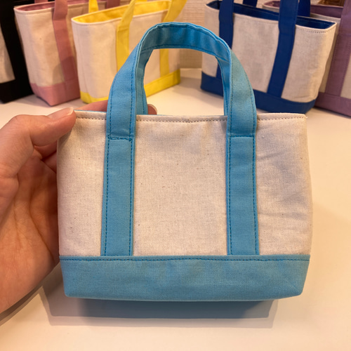 再販11】ミニミニトートバッグ 水色 （ミニバック メンカラ