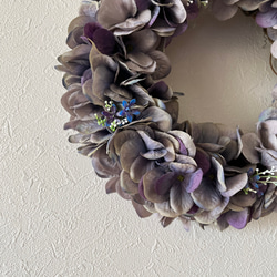 《受注制作》くすみパープルの紫陽花リース(25cm アーティフィシャル) 3枚目の画像