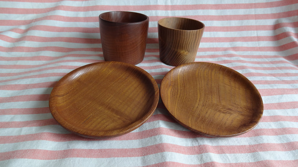 桑の木のミニカップと豆皿2点セット 1枚目の画像