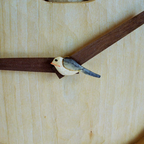 ♪シマエナガの木彫り振り子時計（2羽）♪替え振り子付き