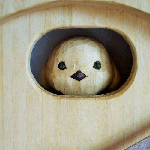 ♪シマエナガの木彫り振り子時計（2羽）♪替え振り子付き