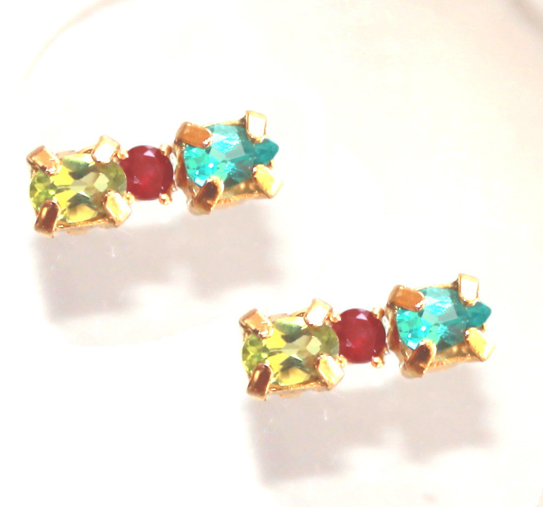 - ribon - Ruby & Peridot & Apatite Earrings/Pierce