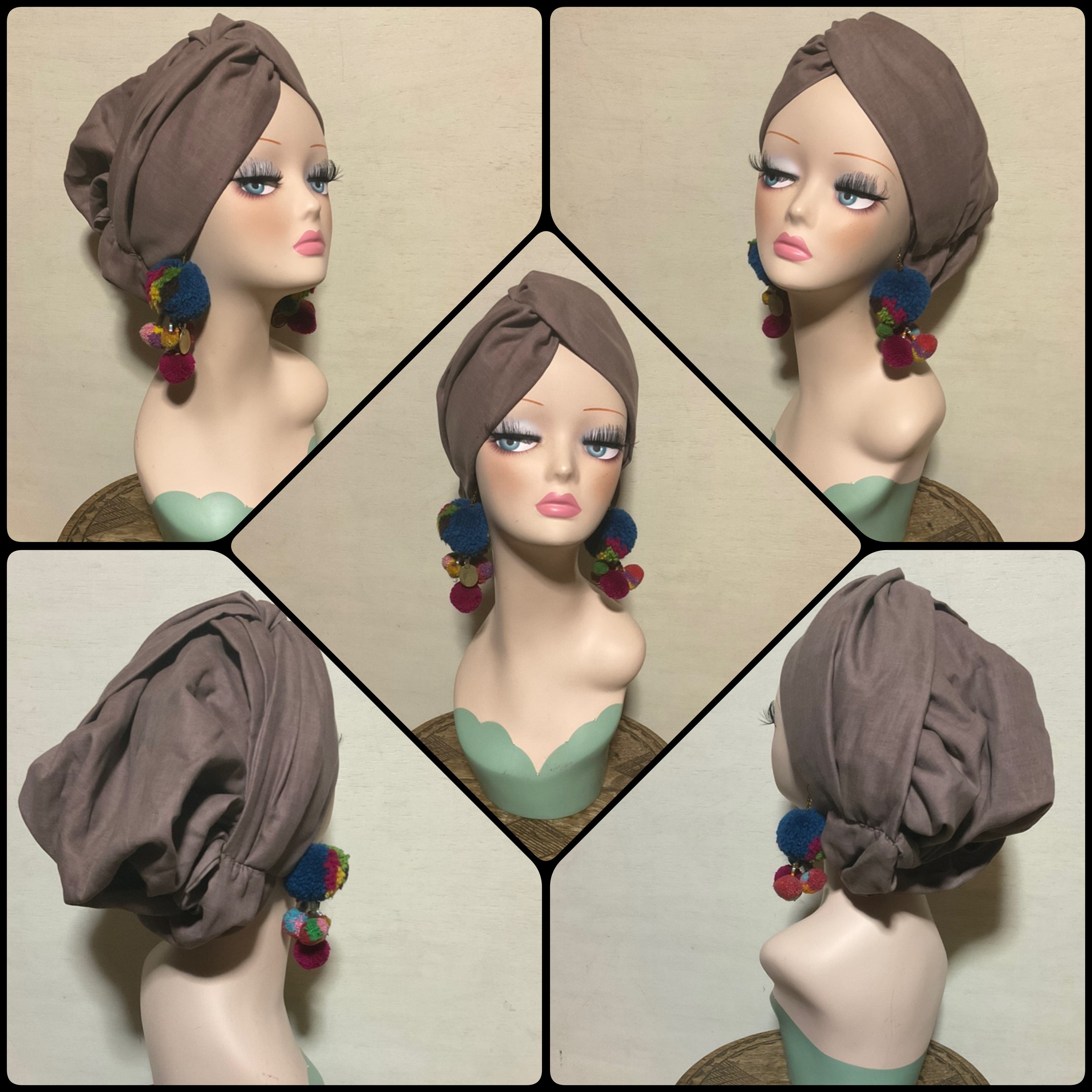 新作　春夏秋冬通年素材　モカブラウン　ダブルガーゼ　シングルクロス　帽子　帽子にもなる　ヘアターバン ヘアバンド