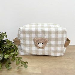✳︎専用✳︎再販✳︎ハンドメイド✳︎ポーチ付きティッシュケース　くま✖️チェック ✳︎専用✳︎再販✳︎ハンドメイド✳︎ポーチ付きティッシュケース