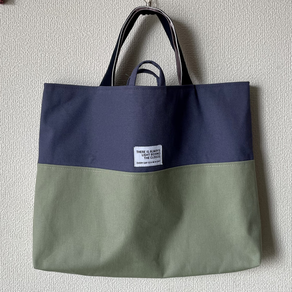 バイカラーのレッスンバッグ＊セージグリーン レッスンバッグ