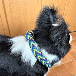 [キット]パラコード#171マクラメ編み ターコイズ・ライトグリーン・紫と黒の中型・大型犬首輪 8枚目の画像